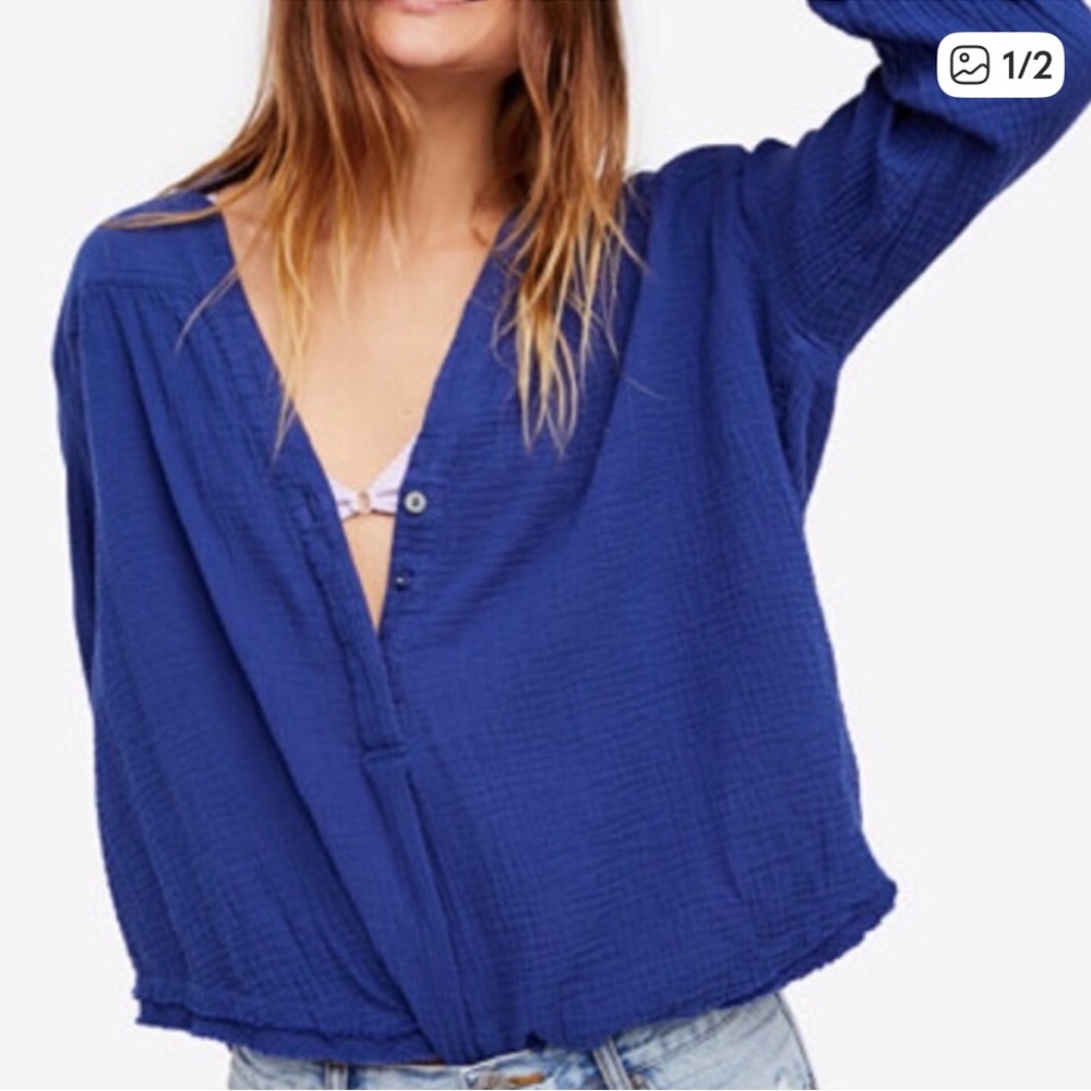 Free People Changing Horizons gauze pullover top in blue Medium